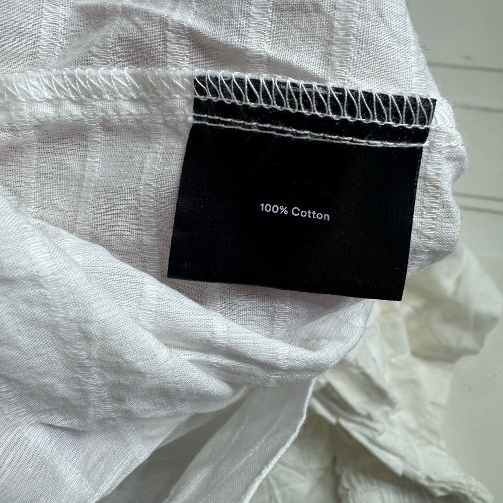 Summersalt White Pleated Button Up Henley Puff Sleeve Top, Sz M - Picture 7 of 7